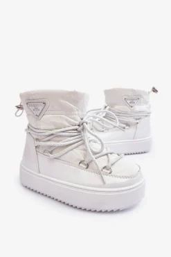 Hot Boto Dziecięce Śniegowce Ocieplane Sznurowane Białe Colina