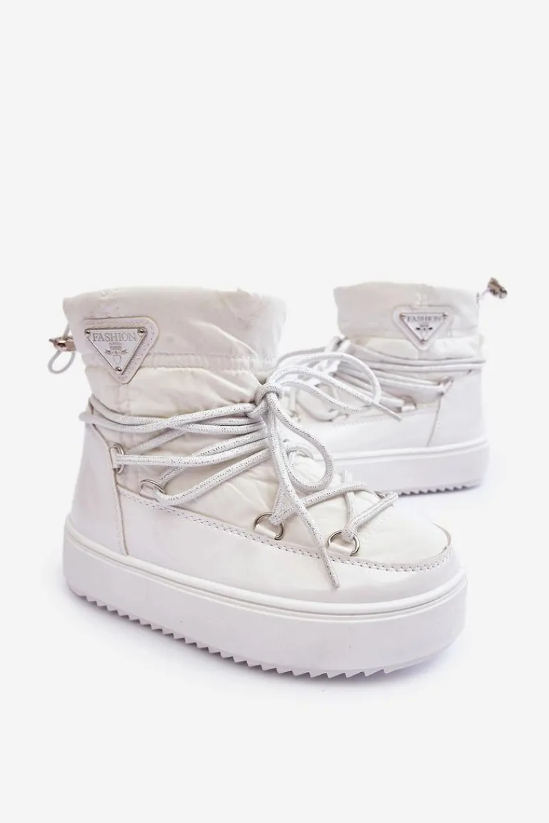 Hot Boto Dziecięce Śniegowce Ocieplane Sznurowane Białe Colina