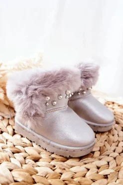 Online Boto Dziecięce Śniegowce Ocieplane Futerkiem Srebrne Bonni