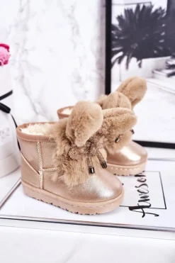 Hot Boto Dziecięce Śniegowce Ocieplane Futerkiem Z Uszami Różowe Złoto Bunny
