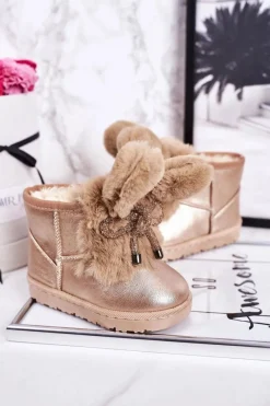 Hot Boto Dziecięce Śniegowce Ocieplane Futerkiem Z Uszami Różowe Złoto Bunny