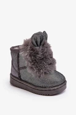 Best Boto Dziecięce Śniegowce Ocieplane Futerkiem Z Uszkami Szare Betty Szary