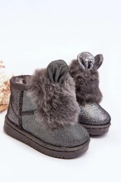 Best Boto Dziecięce Śniegowce Ocieplane Futerkiem Z Uszkami Szare Betty Szary