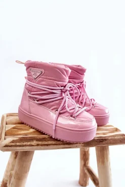 Sale Boto Dziecięce Śniegowce Ocieplane Sznurowane Różowe Colina