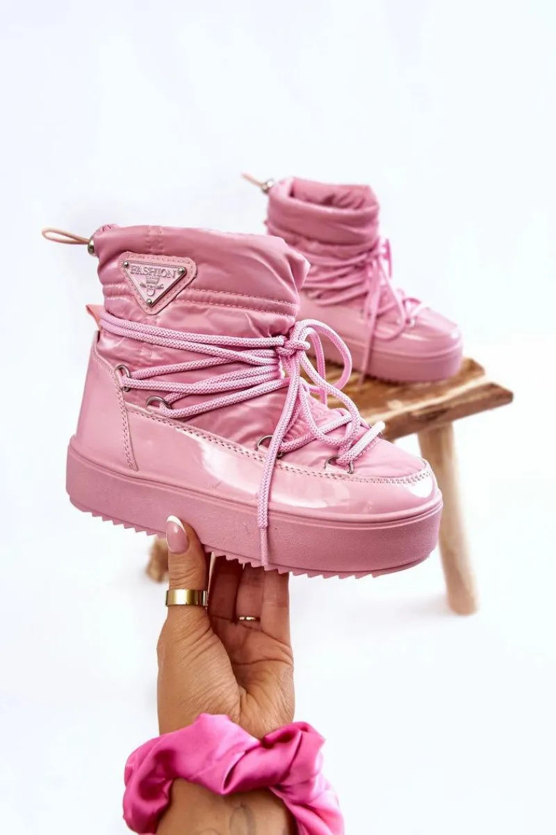 Sale Boto Dziecięce Śniegowce Ocieplane Sznurowane Różowe Colina