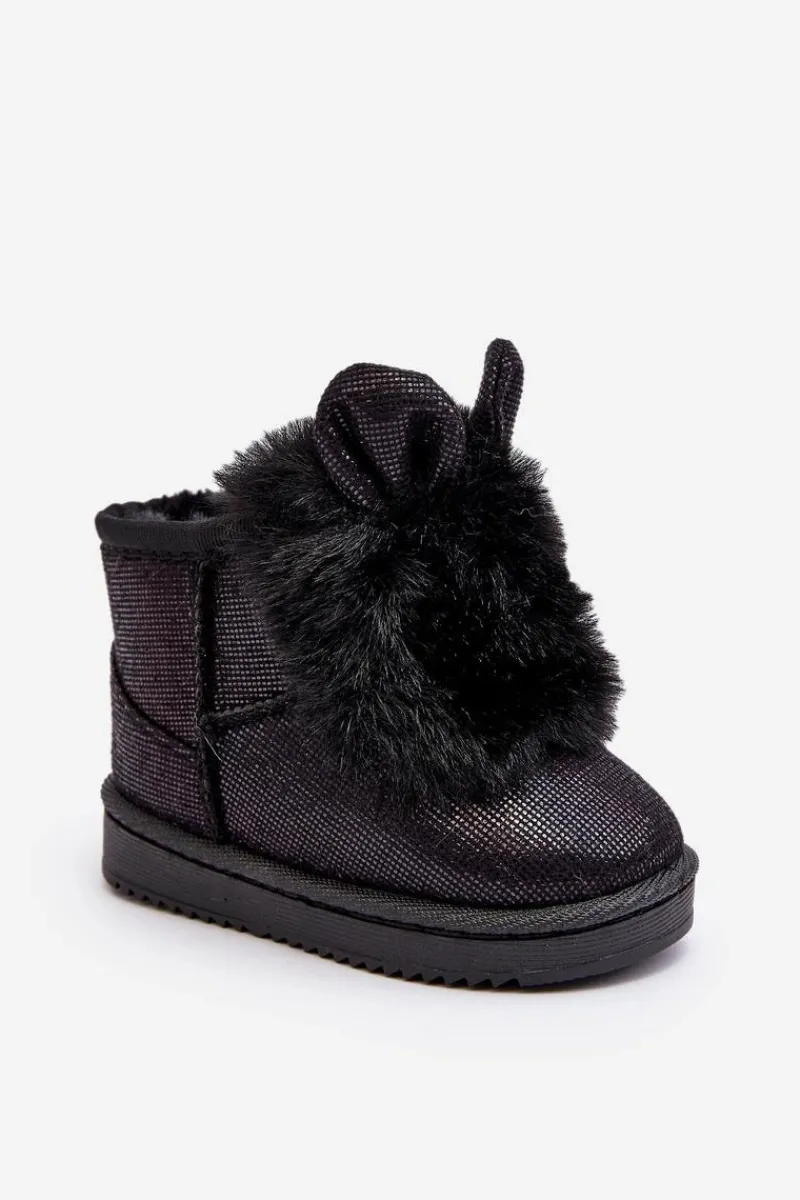 Sale Boto Dziecięce Śniegowce Ocieplane Futerkiem Z Uszkami Czarne Betty Czarny
