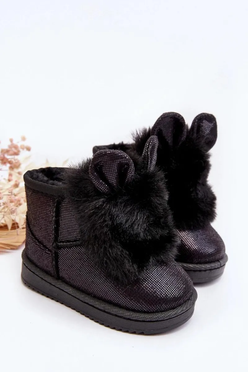 Sale Boto Dziecięce Śniegowce Ocieplane Futerkiem Z Uszkami Czarne Betty Czarny