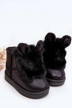 Sale Boto Dziecięce Śniegowce Ocieplane Futerkiem Z Uszkami Czarne Betty Czarny