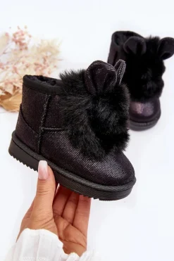 Sale Boto Dziecięce Śniegowce Ocieplane Futerkiem Z Uszkami Czarne Betty Czarny