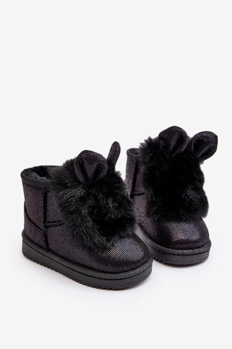 Sale Boto Dziecięce Śniegowce Ocieplane Futerkiem Z Uszkami Czarne Betty Czarny
