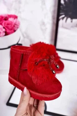 Online Dziecięce Śniegowce Ocieplane Futerkiem Zamszowe Czerwone Amelia Dzieci Dziewczęce