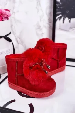 Online Dziecięce Śniegowce Ocieplane Futerkiem Zamszowe Czerwone Amelia Dzieci Dziewczęce