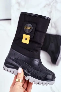 Dziecięce Śniegowce Ocieplone Futerkiem Czarne Rubbi Dzieci Dziewczęce|Chłopięce