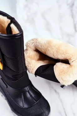 Dziecięce Śniegowce Ocieplone Futerkiem Czarne Rubbi Dzieci Dziewczęce|Chłopięce