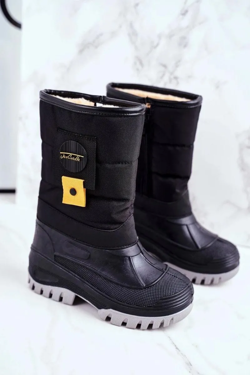 Dziecięce Śniegowce Ocieplone Futerkiem Czarne Rubbi Dzieci Dziewczęce|Chłopięce