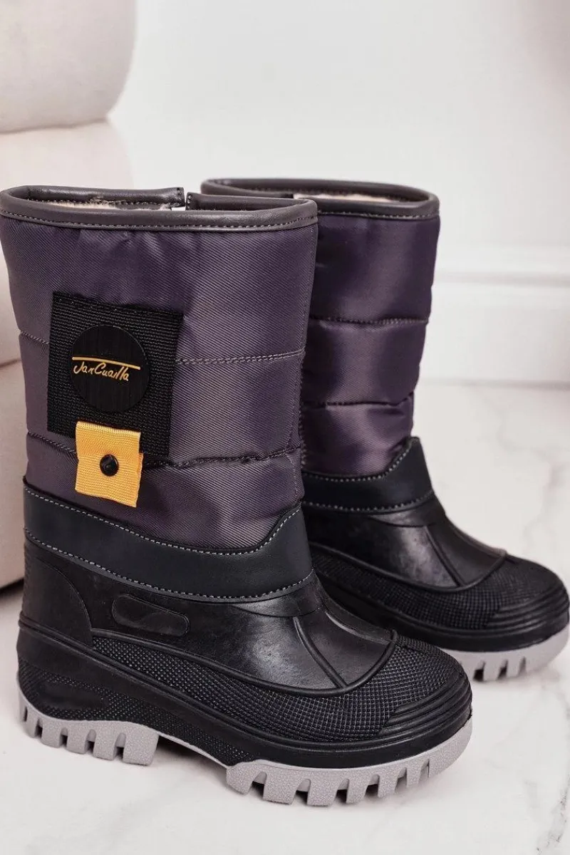 Hot Dziecięce Śniegowce Ocieplone Futerkiem Szare Rubbi Dzieci Chłopięce|Dziewczęce