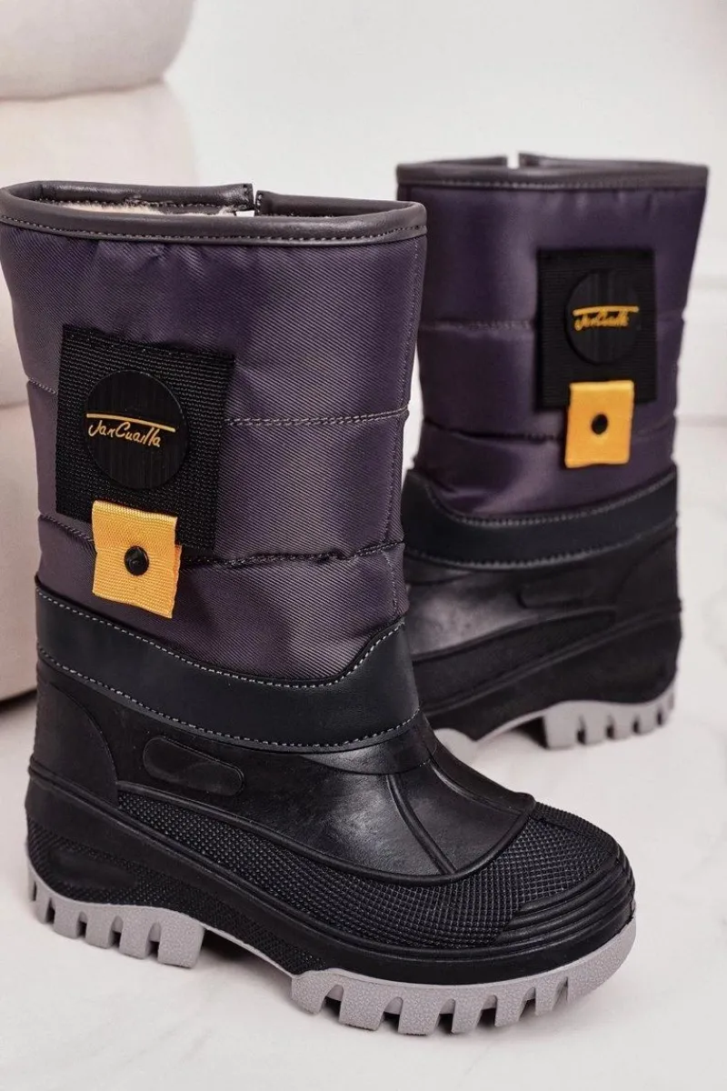 Hot Dziecięce Śniegowce Ocieplone Futerkiem Szare Rubbi Dzieci Chłopięce|Dziewczęce