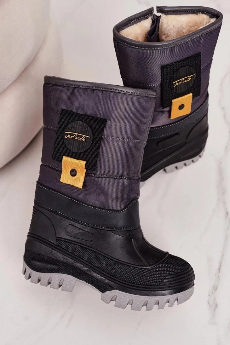 Hot Dziecięce Śniegowce Ocieplone Futerkiem Szare Rubbi Dzieci Chłopięce|Dziewczęce