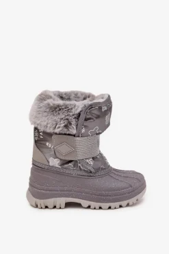 Outlet Lee Cooper Dziecięce Śniegowce Z Futerkiem Na Rzep LCJ-25-10-3788 Szare