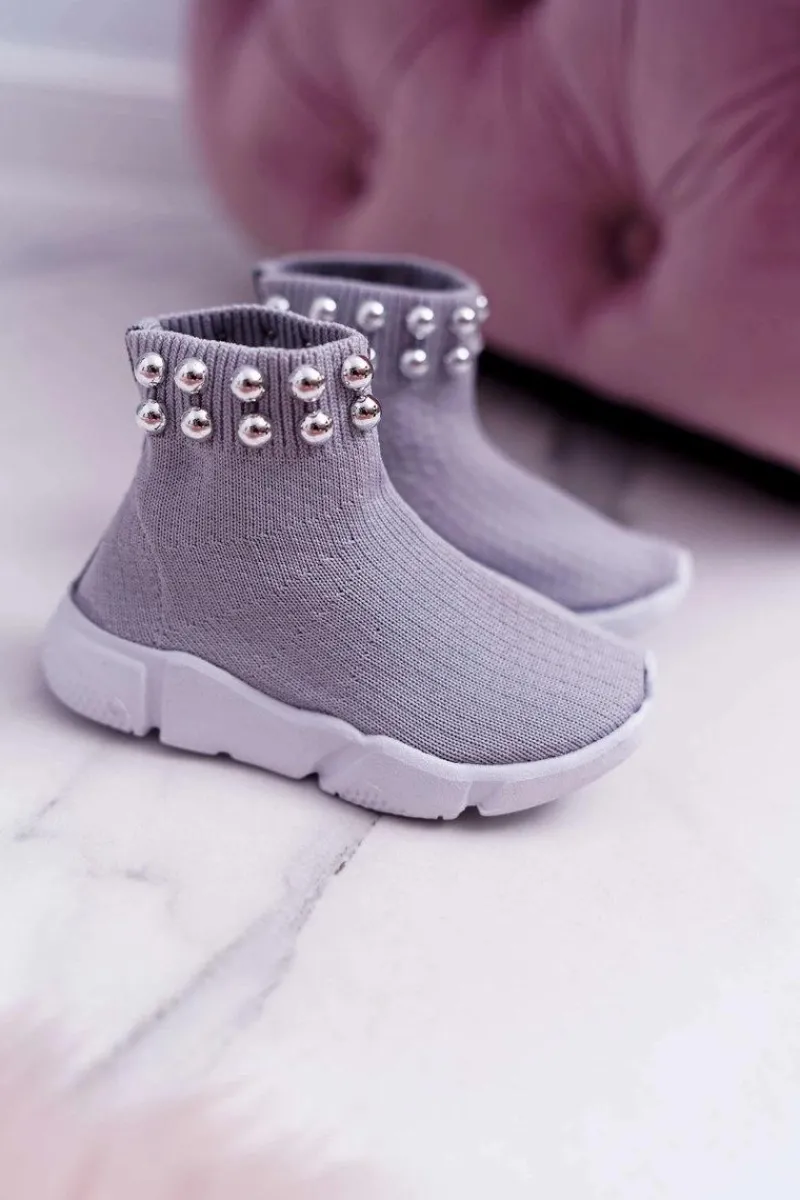 Dziewczęce>Boto Dziecięce Obuwie Sportowe Wsuwane Z Koralikami Szare Verone