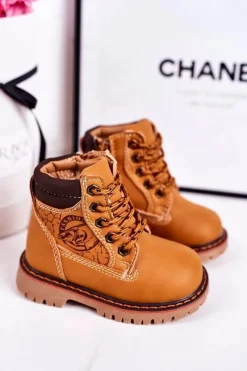 Boto Dziecięce Ocieplane Botki Traperki Na Gumowej Podeszwie Karmelowe Bobby