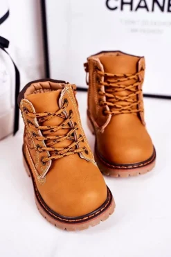Boto Dziecięce Ocieplane Botki Traperki Na Gumowej Podeszwie Karmelowe Bobby
