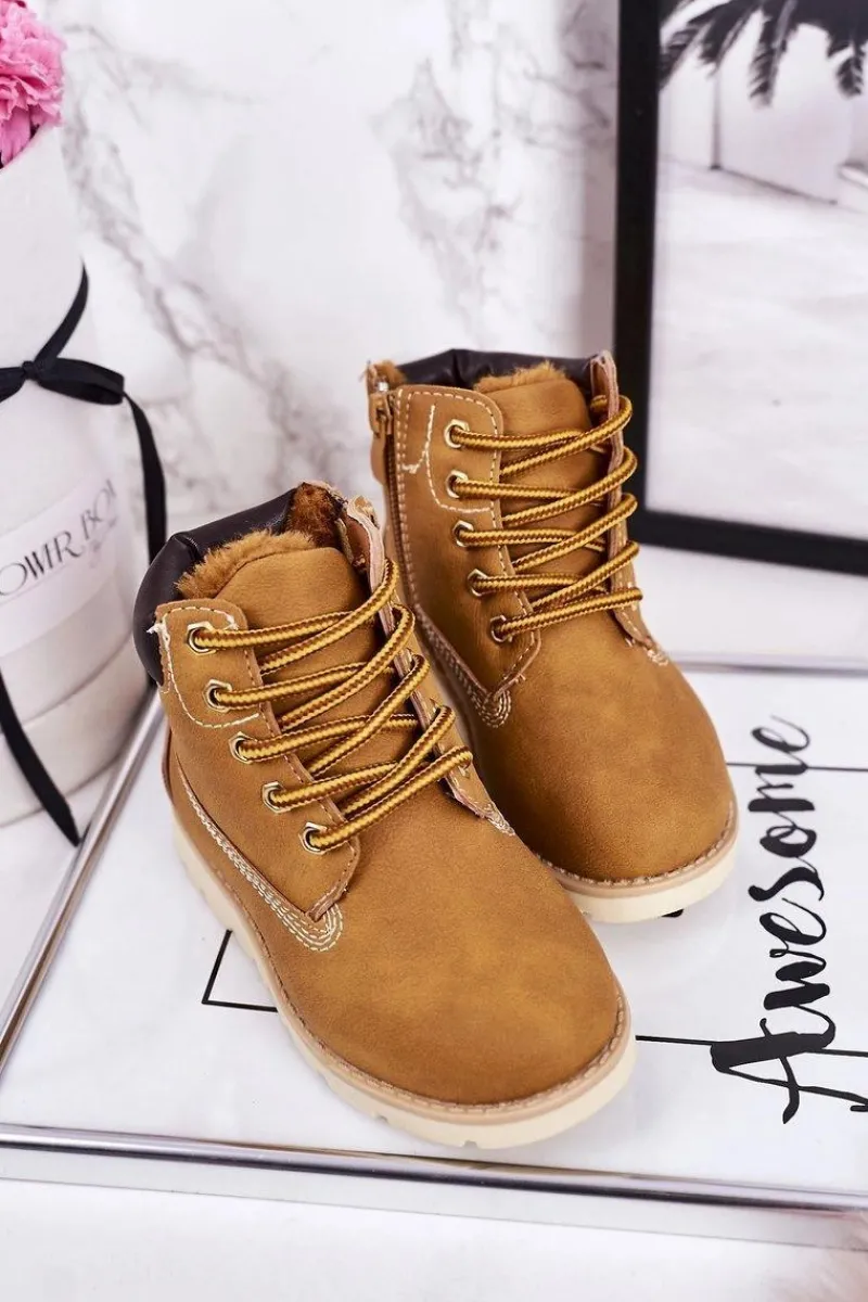 Outlet Boto Dziecięce Ocieplane Botki Traperki Karmelowe Woody