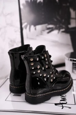 Clearance Boto Dziecięce Ocieplane Botki z Dżetami Lakierowane Czarne Fame