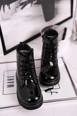 Clearance Boto Dziecięce Ocieplane Botki z Dżetami Lakierowane Czarne Fame