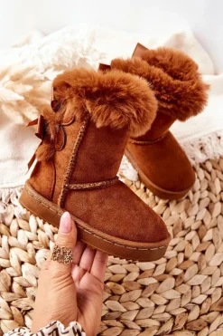 Dziewczęce|Chłopięce>Boto Dziecięce Ocieplane Botki Z Kokardkami Śniegowce D.Khaki Funky