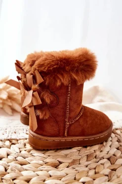 Dziewczęce|Chłopięce></noscript>Boto Dziecięce Ocieplane Botki Z Kokardkami Śniegowce D.Khaki Funky