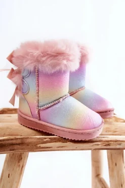 Hot Dziecięce Ocieplane Botki Z Kokardkami Śniegowce Wielokolorowe Funky Dzieci Dziewczęce|Dziewczęce