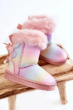Hot Dziecięce Ocieplane Botki Z Kokardkami Śniegowce Wielokolorowe Funky Dzieci Dziewczęce|Dziewczęce
