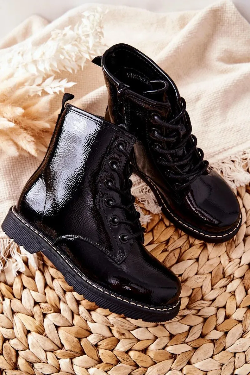 Sale Dziecięce Ocieplane Botki Lakierowane Czarne Gessa Dzieci Dziewczęce