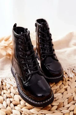 Sale Dziecięce Ocieplane Botki Lakierowane Czarne Gessa Dzieci Dziewczęce