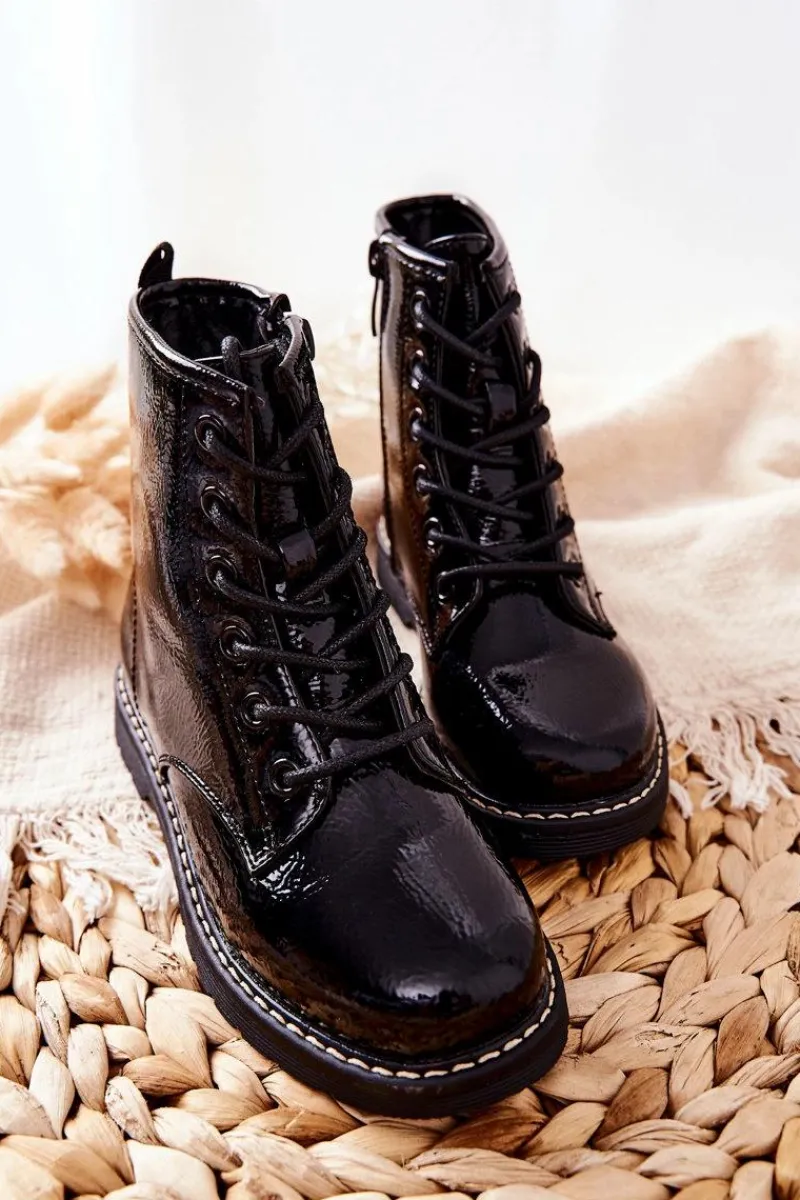 Sale Dziecięce Ocieplane Botki Lakierowane Czarne Gessa Dzieci Dziewczęce