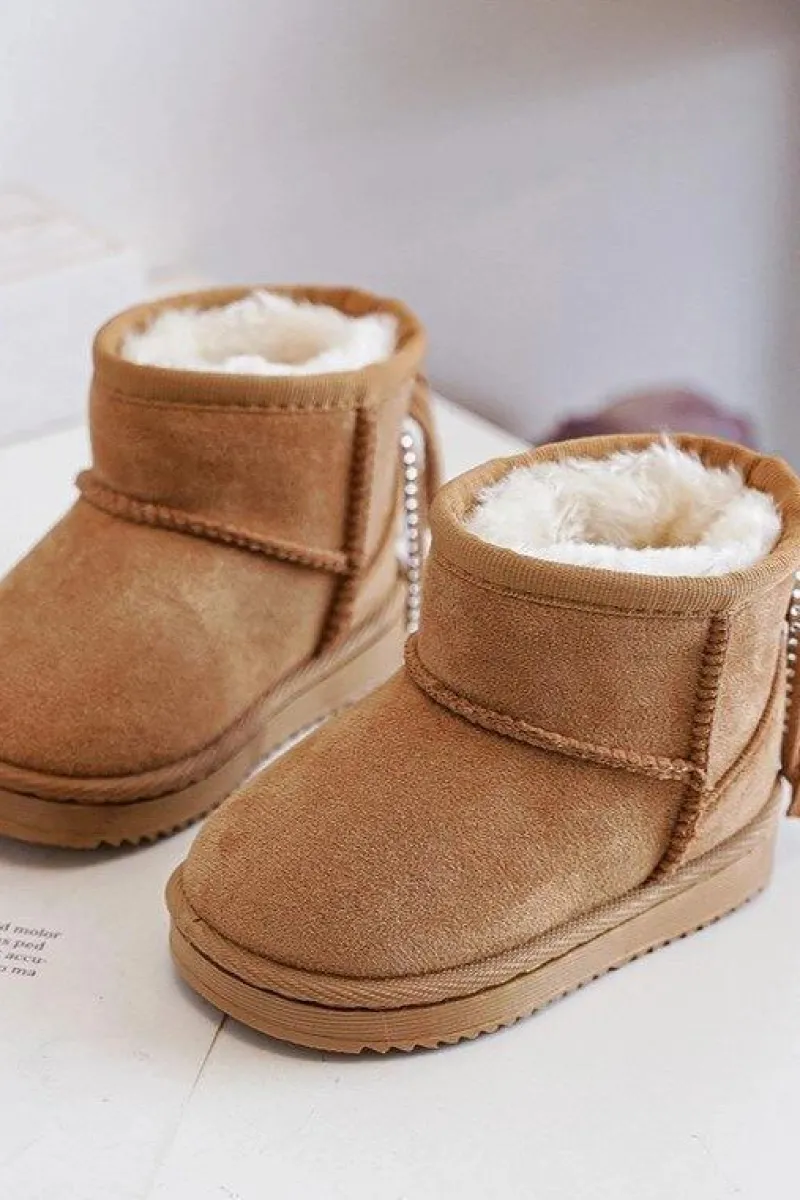 Outlet Boto Dziecięce Ocieplane Botki Śniegowce Z Frędzlami Camel Mikyla Brązowy