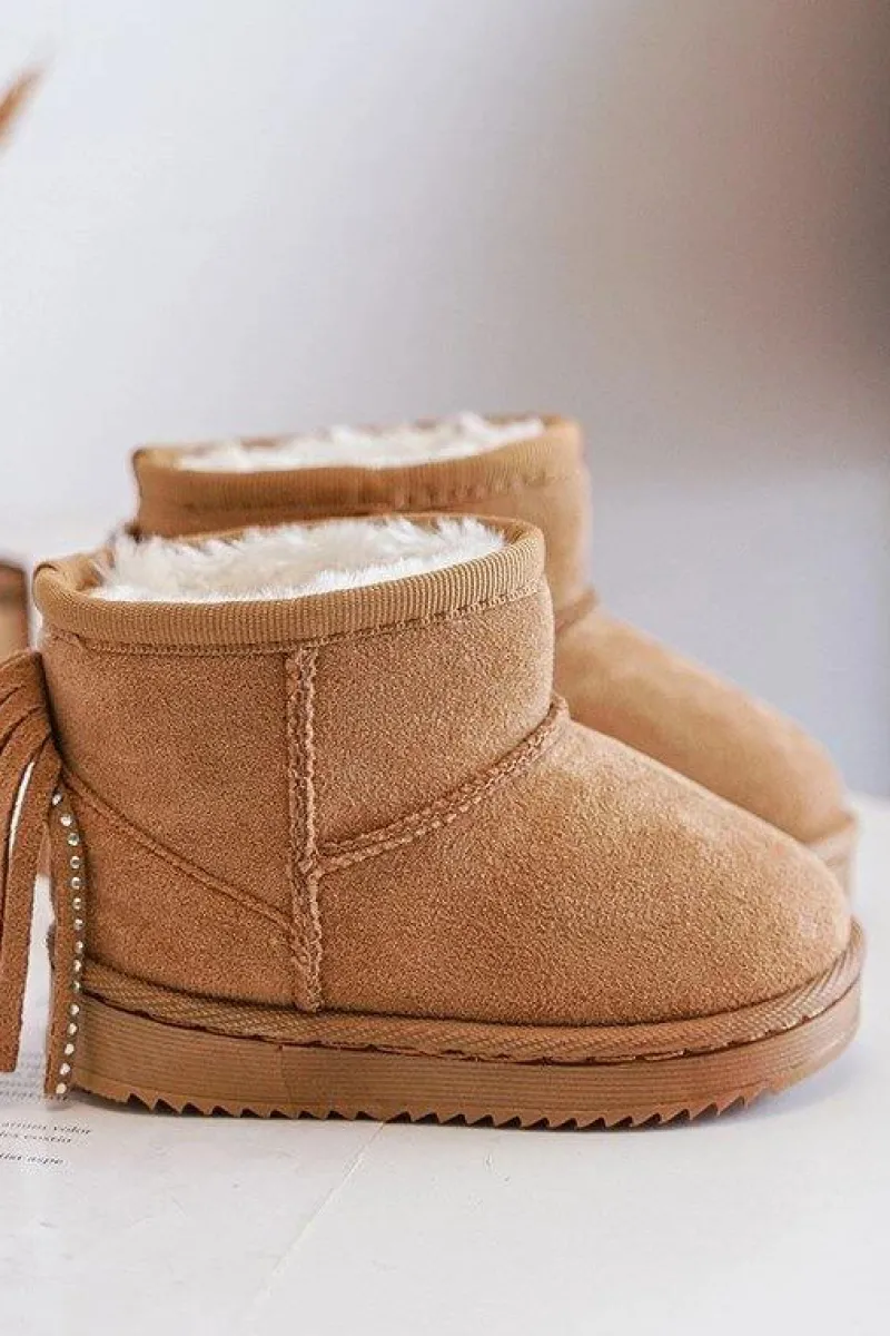 Outlet Boto Dziecięce Ocieplane Botki Śniegowce Z Frędzlami Camel Mikyla Brązowy