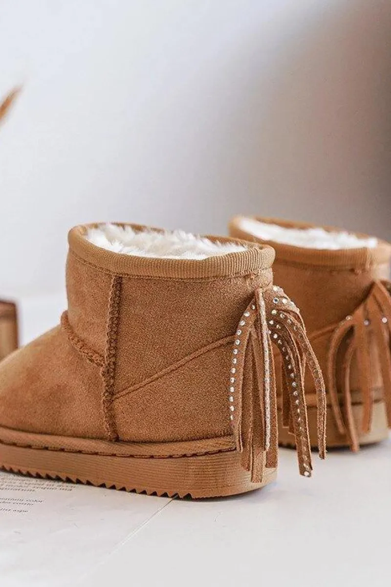 Outlet Boto Dziecięce Ocieplane Botki Śniegowce Z Frędzlami Camel Mikyla Brązowy