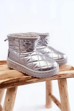 Sale Big Star Shoes Dziecięce Ocieplane Botki Śniegowce Big Star KK374241 Srebrne Srebrny