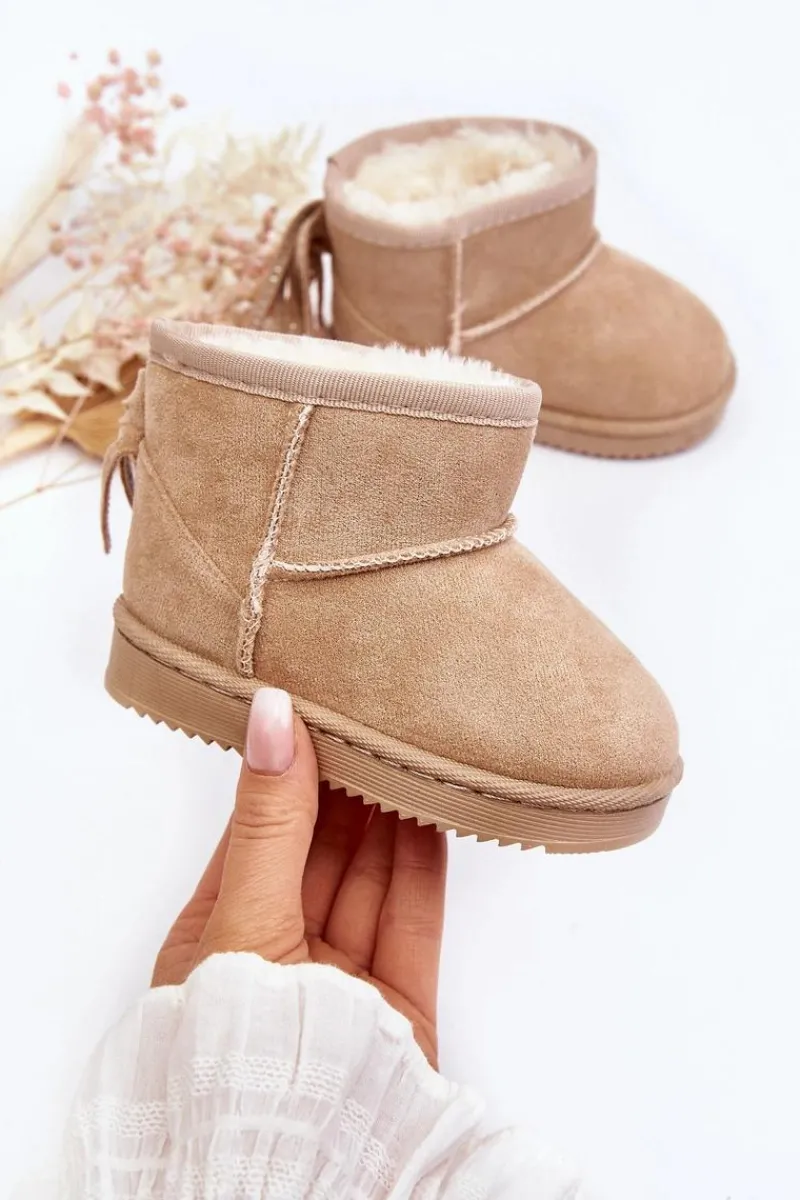 Outlet Dziecięce Ocieplane Botki Śniegowce Z Frędzlami Beżowe Mikyla Dzieci Dziewczęce|Dziewczęce