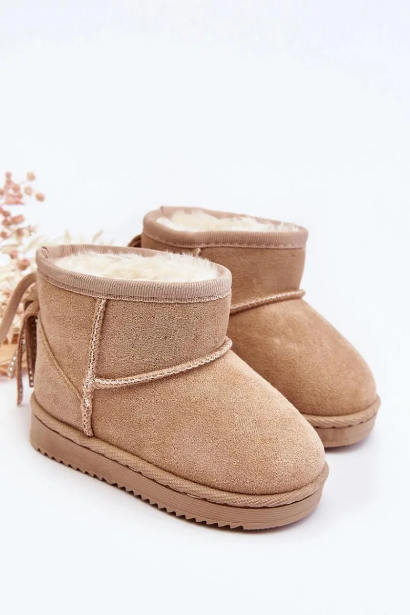 Outlet Dziecięce Ocieplane Botki Śniegowce Z Frędzlami Beżowe Mikyla Dzieci Dziewczęce|Dziewczęce