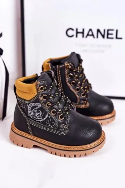 Online Dziecięce Ocieplane Botki Traperki Na Gumowej Podeszwie Czarne Bobby Dzieci Chłopięce