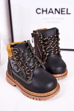 Online Dziecięce Ocieplane Botki Traperki Na Gumowej Podeszwie Czarne Bobby Dzieci Chłopięce