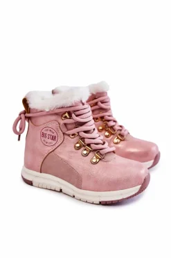 Clearance Dziecięce Ocieplane Botki Na Suwak Big Star KK374177 Różowe Dzieci Dziewczęce