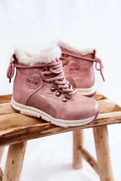 Clearance Dziecięce Ocieplane Botki Na Suwak Big Star KK374177 Różowe Dzieci Dziewczęce