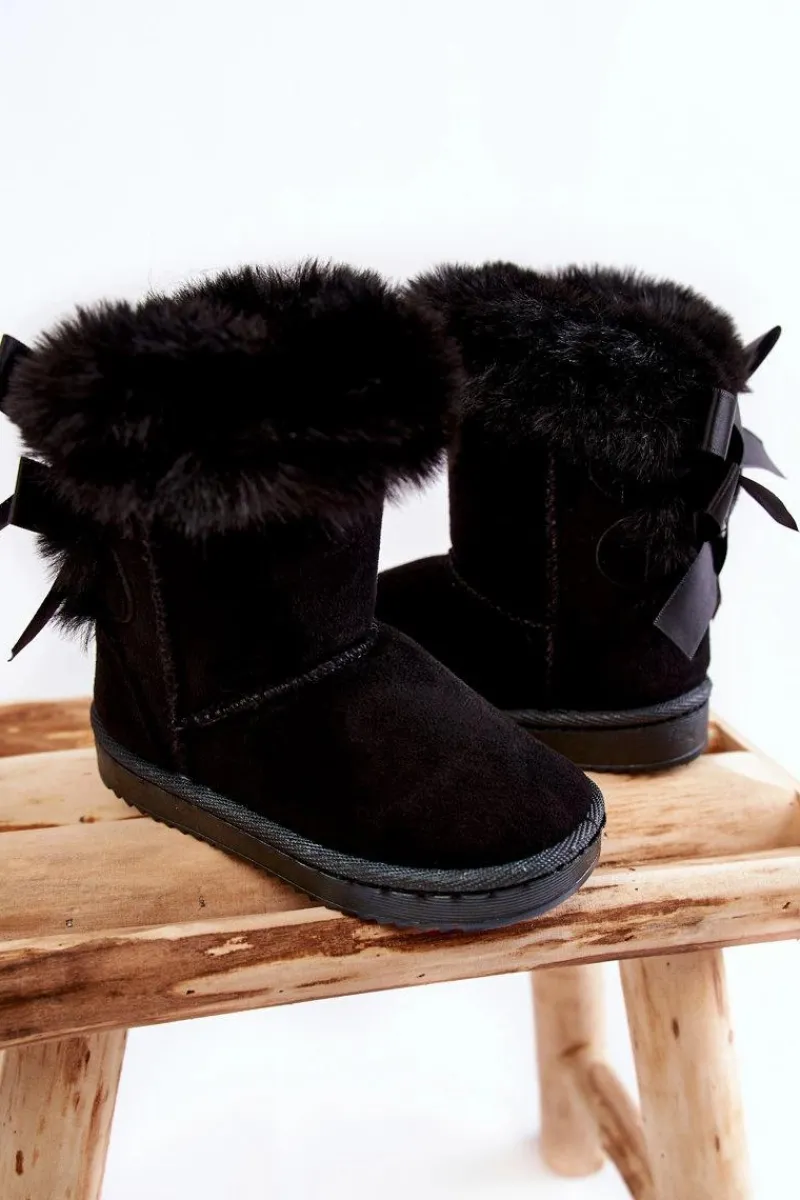 Boto Dziecięce Ocieplane Botki Z Kokardkami Śniegowce Czarne Funky Czarny