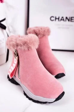 Hot Boto Dziecięce Ocieplane Botki Śniegowce Z Futerkiem Różowe Love-Love