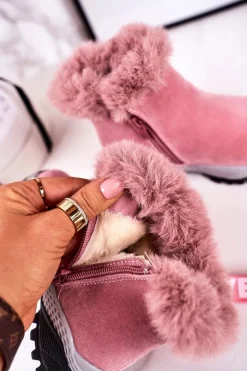 Hot Boto Dziecięce Ocieplane Botki Śniegowce Z Futerkiem Różowe Love-Love