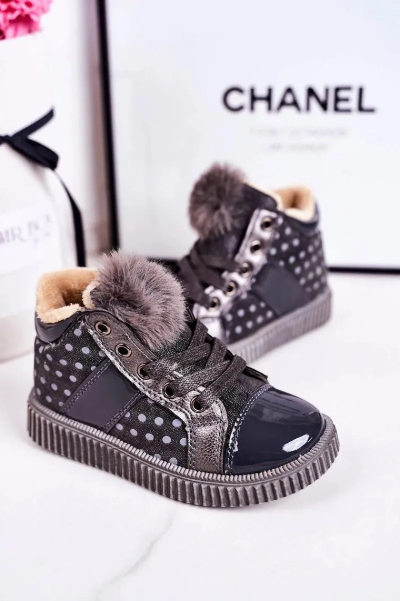 Dziewczęce|Dziewczęce>Boto Dziecięce Ocieplane Botki Trampki W Groszki Szare Anastasia